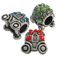 Tibetan Style European Beads, Car, antique silver color plated, without troll & with rhinestone, more colors for choice, nickel, lead & cadmium free, 12x12x9mm, Hole:Approx 5mm, 100PCs/Lot, Sold By Lot