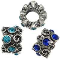 Tibetan Style European Beads, Rondelle, antique silver color plated, without troll & with rhinestone, mixed colors, nickel, lead & cadmium free, 7x10mm, Hole:Approx 5mm, 100PCs/Lot, Sold By Lot