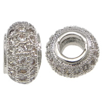 Cubic Zirconia Micro Pave Brass Beads, Rondelle, platinum plated, micro pave cubic zirconia, nickel, lead & cadmium free, 5x9mm, Hole:Approx 4mm, 10PCs/Lot, Sold By Lot