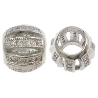 Hollow Brass Beads Drum platinum plated micro pave cubic zirconia nickel lead & cadmium free Approx 6.5mm Sold By Lot