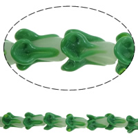Handgemaakte Lampwork Beads, Kool, groen, 17x22mm, Gat:Ca 3mm, Ca 20pC's/Strand, Per verkocht Ca 16 inch Strand