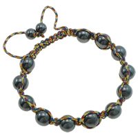 hématite non magnétique bracelet de Woven Ball, avec corde en nylon, multicolore, 10mm, Vendu par Environ 7.5 pouce brin