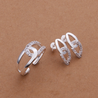finger ring & earring, Brass, real silver plated, with cubic zirconia, lead & nickel free, 12x7mm, US Ring Size:8, Sold By Set