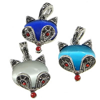 Tibetan Style Animal Pendants, with Cats Eye, Fox, antique silver color plated, with rhinestone, more colors for choice, nickel, lead & cadmium free, 16.50x21.50x8mm, Hole:Approx 4x6mm, 100PCs/Lot, Sold By Lot