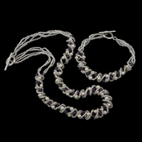 Naturliga Odlade Sötvatten Pearl Jewelry Sets, armband & halsband, Freshwater Pearl, med Kristall & Glass Seed Beads, mässing Karbinlås, Ris, vit, Grade A, 5-6mm, 5mm, Längd 17 inch, 7.5 inch, Säljs av Ställ