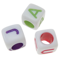 Alphabet Acrylic Beads, with letter pattern & mixed, 6x6x6mm, Hole:Approx 3.5mm, Approx 1800PCs/Bag, Sold By Bag