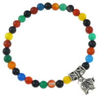 Rainbow Agate Bracelet, with Tibetan Style, Elephant, antique silver color plated, 5mm, 12x21x6mm, Length:Approx 7.5 Inch, 12Strands/Bag, Sold By Bag