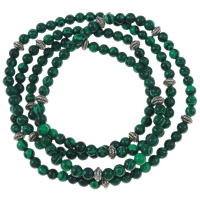 Malachite Multilayer Bracelets, with Tibetan Style, Round, 4-strand, 4mm, Length:Approx 26 Inch, 12Strands/Bag, Sold By Bag
