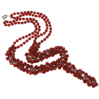 Coral natural colar, Bronze fecho do anel de Primavera, Flor, vermelho, 8x6mm, vendido para Aprox 22.5 inchaltura Strand
