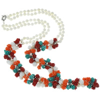Natural Coral Necklace, brass spring ring clasp, Flower, multi-colored, 8x6mm, Sold Per Approx 22.5 Inch Strand