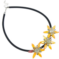 Nylon beschichtet Gummi-Seil Halskette, mit Kristall, Messing Karabinerverschluss, mit Verlängerungskettchen von 4cm, Blume, farbenfroh, 40x45x25mm, verkauft per ca. 17 ZollInch Strang