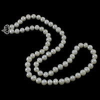 Collar de Perlas Natural de Freshwater, Perlas cultivadas de agua dulce, latón cierre plegable, Patata, con diamantes de imitación, Blanco, 5-6mm, Vendido para aproximado 16.5 Inch Sarta
