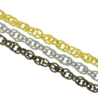 Laiton soudé chaîne, Placage, chaîne de corde, plus de couleurs à choisir, protéger l'environnement, sans nickel, plomb et cadmium, 2.50x2x0.50mm, 100m/sac, Vendu par sac
