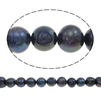 Perles de nacre rondes de culture d'eau douce, perle d'eau douce cultivée, naturel, noire, grade A, 9-10mm, Trou:Environ 0.8mm, Vendu par 14.5 pouce brin