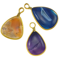 Agate Jewelry Pendants, Mixed Agate, with Iron, Teardrop, gold color plated, mixed colors, 21-47mm, Hole:Approx 6mm, 20PCs/Lot, Sold By Lot