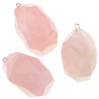 Rose Quartz Pendant, with Iron, Oval, natural, 26-28mm, Hole:Approx 2mm, 10PCs/Lot, Sold By Lot