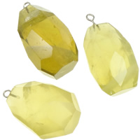 Gelbquarz Perlen Anhänger, mit Eisen, oval, natürlich, November Birthstone, 20-26mm, Bohrung:ca. 2mm, 10PCs/Menge, verkauft von Menge