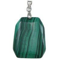 Malachite Pendant, with brass bail, Octagon, natural, 19x35x4mm, Hole:Approx 4mm, 5PCs/Lot, Sold By Lot