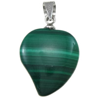 Malachite Pendant, with brass bail, Heart, natural, 13x24x5mm, Hole:Approx 4mm, 5PCs/Lot, Sold By Lot