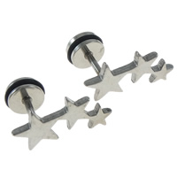 Bijoux de piercing d'oreille en acier inoxydable, avec caoutchouc, étoile, couleur originale, 8x16x10mm, Vendu par paire