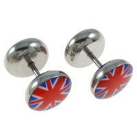 Stainless Steel Ear Piercing Jewelry Flat Round enamel original color Sold By Pair