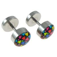 Stainless Steel Ear Piercing Jewelry, Barbell, with heart pattern & enamel, original color, 8x12mm, Sold By Pair