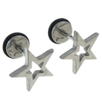 Rostfritt stål Ear Piercing Smycken, ROSTFRITT STÅL, med Gummi, Star, ursprungliga färgen, 12x11x10mm, Säljs av Par