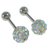 Stainless Steel Ear Piercing Jewelry with Rhinestone Clay Pave Bead Round with 32 pcs rhinestone original color Sold By Pair