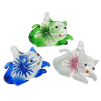 Inner Flower Lampwork Pendants, Cat, handmade, mixed colors, 45x38x17mm, Hole:Approx 6mm, 12PCs/Box, Sold By Box