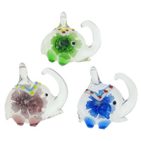 Inner Flower Lampwork Pendants, Elephant, handmade, mixed colors, 44x42x12.50mm, Hole:Approx 6mm, 12PCs/Box, Sold By Box