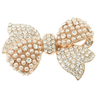 Freshwater Pearl Brooch Brass with pearl Bowknot gold color plated with rhinestone nickel lead & cadmium free Sold By PC