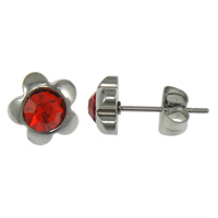 Stainless Steel Stud Earrings, Flower, with rhinestone, original color, 7x7mm, 100Pairs/Lot, Sold By Lot