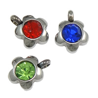 Stainless Steel Flower Pendant with rhinestone Approx 1.5mm Sold By Lot