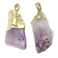 Quartz Gemstone Pendants Amethyst with Zinc Alloy gold color plated February Birthstone & natural & druzy style 14-20x25-31mm Approx Sold By Lot
