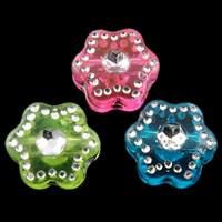 Perles acryliques d'accent argent, Acrylique, fleur, argent accentué, couleurs mélangées, 7.5X4mm, Trou:Environ 1mm, 3600PC/sac, Vendu par sac