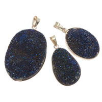Quartz Gemstone Pendants with brass bail Oval gold color plated blue 24-37mm Approx Sold By Bag