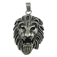 Stainless Steel Animal Pendants, Lion, blacken, 31x50.50x17mm, Hole:Approx 4x8.5mm, 10PCs/Lot, Sold By Lot
