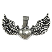 Stainless Steel Heart Pendants, Winged Heart, blacken, 41x16x4mm, Hole:Approx 4x9mm, 10PCs/Lot, Sold By Lot