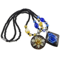 Lampwork Necklace, with Crystal & Glass Seed Beads, Tibetan Style clasp, platinum color plated, faceted & mixed & gold sand & inner flower, nickel, lead & cadmium free, 28-44x38-60mm, 10x15mm, 4mm, 6x8mm, Length:Approx 17 Inch, 20Strands/Lot, Sold By Lot