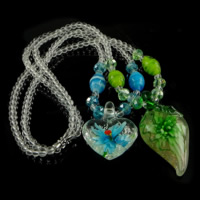 Lampwork Necklace with Crystal & Glass Seed Beads zinc alloy clasp platinum color plated faceted & mixed & gold sand & inner flower nickel lead & cadmium free 27-32x40-58mm 4mm Length Approx 17 Inch Sold By Lot