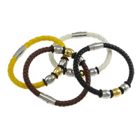 Bracelets cordon PU, cuir PU, avec silicone & acier inoxydable, Placage, plus de couleurs à choisir, 10x10mm, 6mm, 18x6mm, Longueur:Environ 8 pouce, 10Strandstoron/lot, Vendu par lot