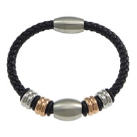 PU Leather Cord Bracelets with Silicone & Stainless Steel plated black  6mm Length Approx 8 Inch Sold By Lot