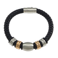 PU Leather Cord Bracelets with Silicone & Stainless Steel plated black  8mm Length Approx 9 Inch Sold By Lot