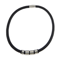PU Leather Necklace with Silicone & Stainless Steel 8mm Length Approx 20 Inch Sold By Lot