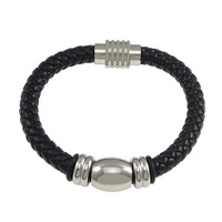 PU Leather Cord Bracelets with Silicone & Stainless Steel plated 8mm Length Approx 9 Inch Sold By Lot