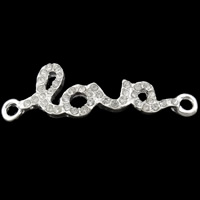 Letter Tibetan Style Connector, word love, silver color plated, with rhinestone & 1/1 loop, nickel, lead & cadmium free, 38x11x4.50mm, Hole:Approx 2mm, 50PCs/Bag, Sold By Bag