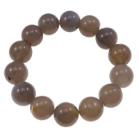 agate grise bracelet, Rond, naturel, 14mm, Longueur:Environ 7.5 pouce, 5Strandstoron/sac, Vendu par sac