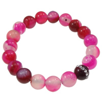 Rose Agate Bracelet Round with rhinestone 10mm Length Approx 7.5 Inch Sold By Bag