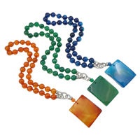 Agate Necklace, brass foldover clasp, Rectangle, with rhinestone, mixed colors, 42x52x10mm, Length:Approx 18 Inch, 5Strands/Bag, Sold By Bag