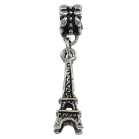 European Style Tibetan Style Dangle Beads, Tower, antique silver color plated, without troll, nickel, lead & cadmium free, 6x22.5x5mm, 6x11x7mm, Hole:Approx 4x5mm, 300PCs/Lot, Sold By Lot